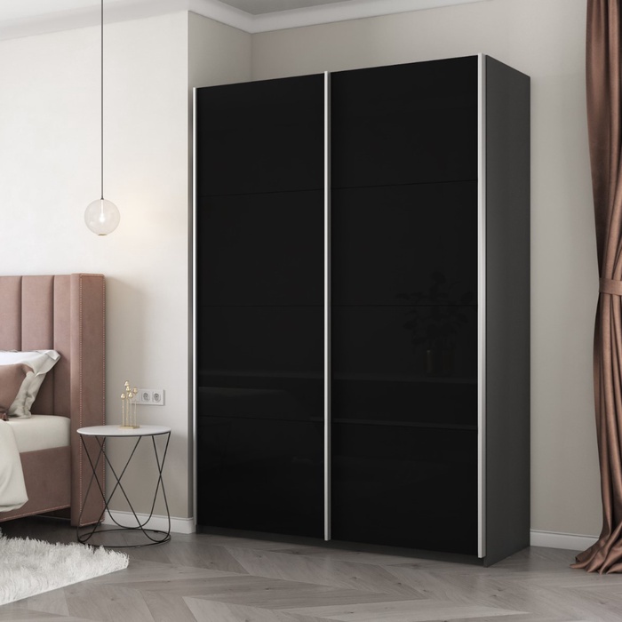 Шкаф-купе «Прайм», 1600×570×2300 мм, чёрное стекло, цвет серый диамант - Фото 1