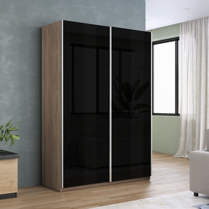 Шкаф-купе «Прайм», 1600×570×2300 мм, чёрное стекло, цвет сонома - Фото 1