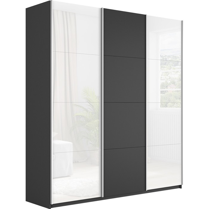 Шкаф-купе «Прайм», 2100×570×2300 мм, 3-х дверный, 2 белых стекла / ЛДСП, серый диамант - Фото 1