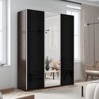 Шкаф-купе «Прайм», 2100×570×2300 мм, 3-х дверный, 2 чёрных стекла / зеркало, цвет венге - Фото 1