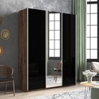 Шкаф-купе «Прайм», 1800×570×2300 мм, 3-х дверный, 2 чёрных стекла / зеркало, дуб табачный - Фото 1