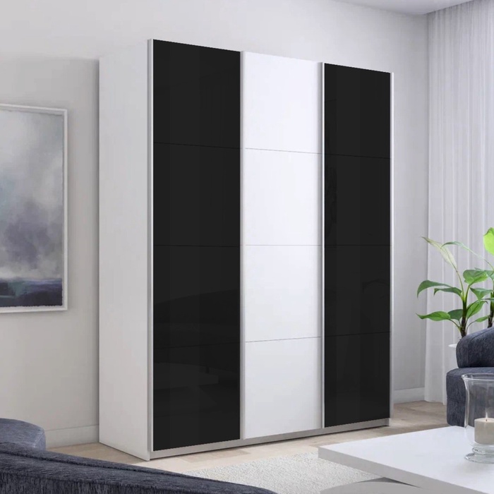 Шкаф-купе «Прайм», 1800×570×2300 мм, 3-х дверный, 2 чёрных стекла / ЛДСП, цвет белый снег - Фото 1