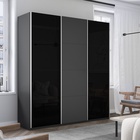 Шкаф-купе «Прайм», 2100×570×2300 мм, 3-х дверный, 2 чёрных стекла / ЛДСП, серый диамант - Фото 1