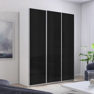 Шкаф-купе «Прайм», 2100×570×2300 мм, 3-х дверный, чёрное стекло, цвет белый снег