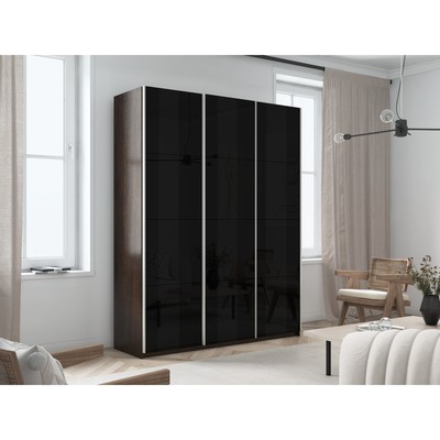 Шкаф-купе «Прайм», 1800×570×2300 мм, 3-х дверный, чёрное стекло, цвет венге