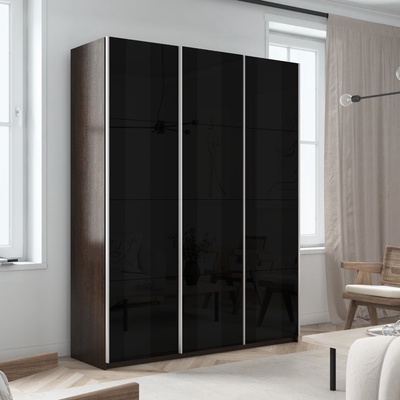 Шкаф-купе «Прайм», 2100×570×2300 мм, 3-х дверный, чёрное стекло, цвет венге