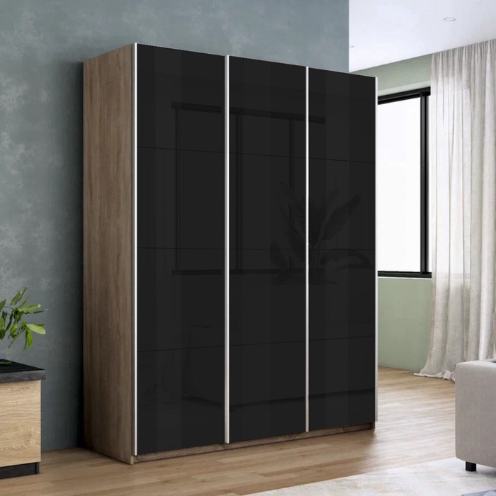 Шкаф-купе «Прайм», 1800×570×2300 мм, 3-х дверный, чёрное стекло, цвет сонома - Фото 1