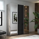 Шкаф-купе «Прайм», 1800×570×2300 мм, 3-х дверный, 2 зеркала / чёрное стекло, цвет бетон - Фото 1