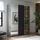 Шкаф-купе «Прайм», 2100×570×2300 мм, 3-х дверный, 2 зеркала / чёрное стекло, цвет бетон - Фото 1