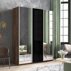 Шкаф-купе «Прайм», 2100×570×2300 мм, 3-х дверный, 2 зеркала / чёрное стекло, дуб табачный - Фото 1