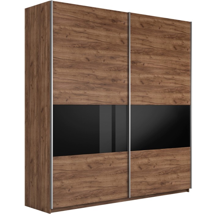 Шкаф-купе «Прайм», 1600×570×2300 мм, 3 секции ДСП / стекло чёрное, цвет дуб табачный