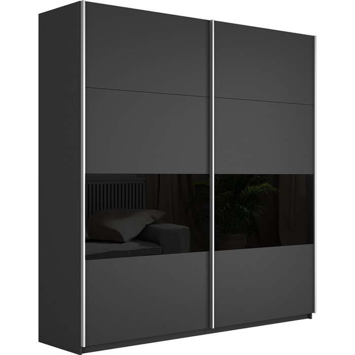 Шкаф-купе «Прайм», 1600×570×2300 мм, 3 секции ДСП / стекло чёрное, цвет серый диамант