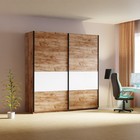 Шкаф-купе «Широкий Прайм», 2200×570×2300, 3 секции ДСП/стекло белое/чёрный, дуб табачный - Фото 1