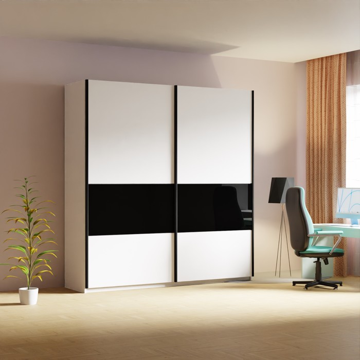 Шкаф-купе «Широкий Прайм», 2200×570×2300, 3 секции ДСП/стекло чёрное/чёрный, белый снег - Фото 1