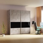 Шкаф-купе «Широкий Прайм», 2200×570×2300 мм, 3 секции ДСП / стекло чёрное / серебро, бетон - Фото 1