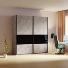 Шкаф-купе «Широкий Прайм», 2200×570×2300 мм, 3 секции ДСП / стекло чёрное / чёрный, бетон - Фото 1