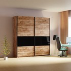 Шкаф-купе «Широкий Прайм», 2200×570×2300, 3 секции ДСП/стекло чёрное/чёрный, дуб табачный - Фото 1