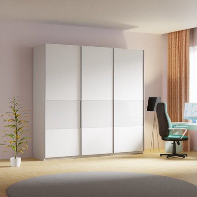 Шкаф – купе «Широкий Прайм», 3 секции, 2400×570×2300 мм, цвет белый/серебро/белый снег