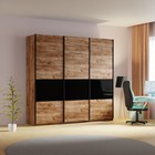 Шкаф-купе «Широкий Прайм», 2400×570×2300, 3 секции ДСП/стекло чёрное/чёрный, дуб табачный - Фото 1