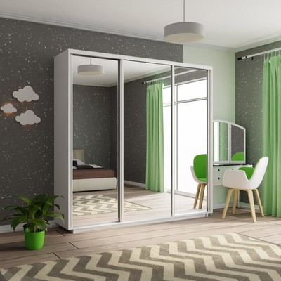 Шкаф купе трехдверный «Экспресс», с зеркалом, 2400×600×2400 мм, цвет белый снег