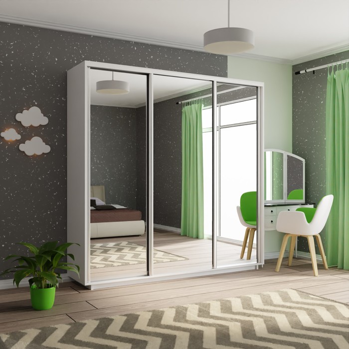 Шкаф купе трехдверный «Экспресс», с зеркалом, 2400×600×2400 мм, цвет белый снег - Фото 1