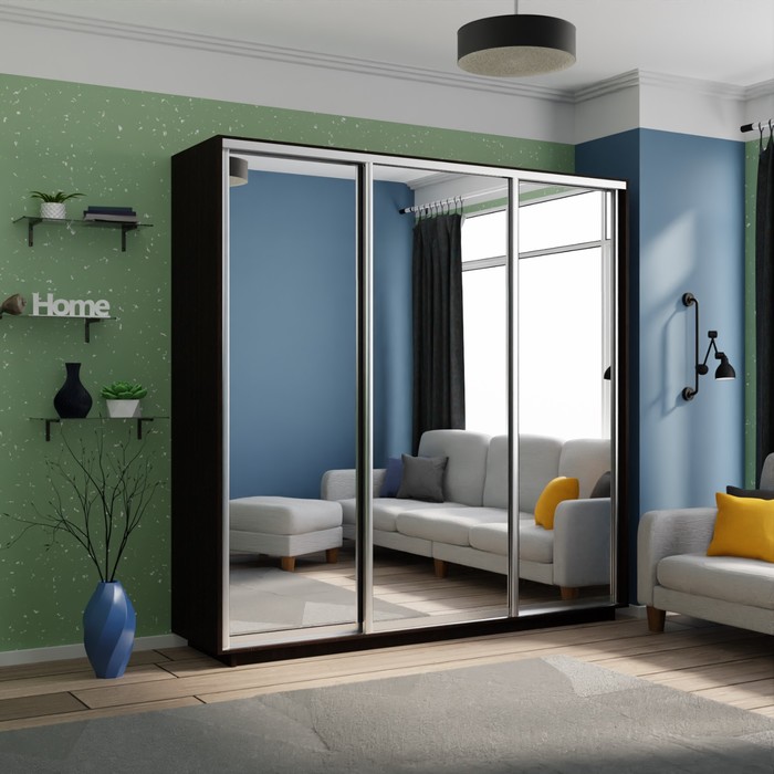 Шкаф купе трёхдверный «Экспресс», с зеркалом, 1800×440×2400 мм, цвет венге - Фото 1