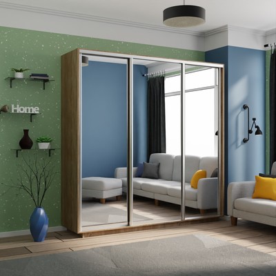 Шкаф-купе трёхдверный «Экспресс», с зеркалом, 2100×600×2200 мм, цвет сонома