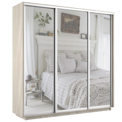 Шкаф купе трехдверный «Экспресс», с зеркалом, 2100×600×2400 мм, цвет ясень шимо светлый