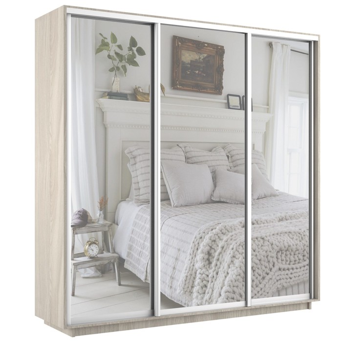 Шкаф купе трехдверный «Экспресс», с зеркалом, 2400×600×2200 мм, цвет ясень шимо светлый - Фото 1