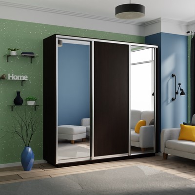 Шкаф купе трёхдверный «Экспресс», с зеркалом, 2100×440×2200 мм, ЛДСП, цвет венге