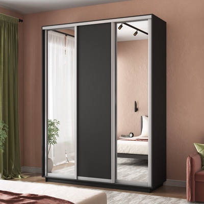 Шкаф купе «Экспресс», 1800×440×2200 мм, 3-х дверный, 2 зеркала / ЛДСП, цвет серый диамант