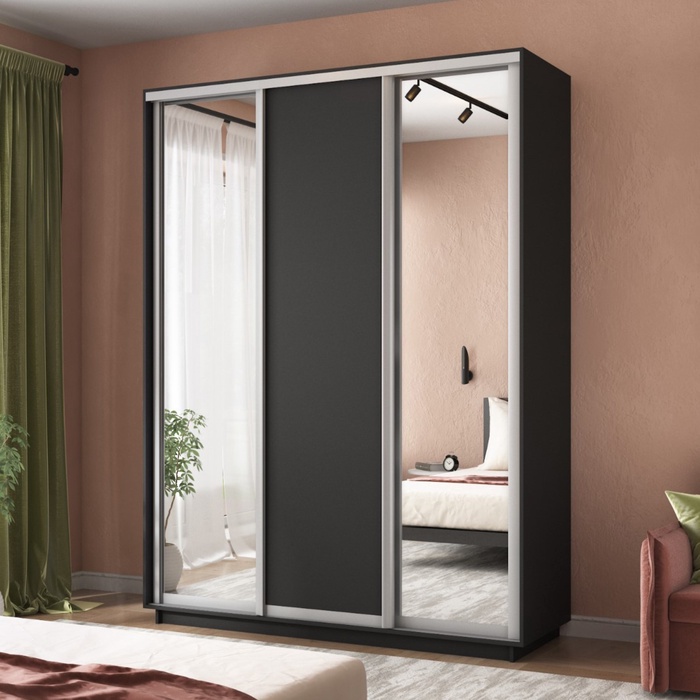 Шкаф купе «Экспресс», 1800×440×2200 мм, 3-х дверный, 2 зеркала / ЛДСП, цвет серый диамант - Фото 1