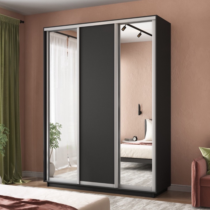 Шкаф купе «Экспресс», 1800×600×2200 мм, 3-х дверный, 2 зеркала / ЛДСП, цвет серый диамант - Фото 1