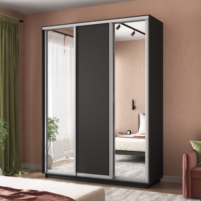 Шкаф купе трёхдверный «Экспресс», с зеркалом, 1800×600×2400 мм, ЛДСП, цвет серый диамант - Фото 1