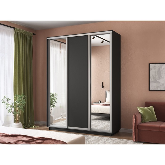 Шкаф купе «Экспресс», 2400×600×2400 мм, 3-х дверный, 2 зеркала / ЛДСП, цвет серый диамант - Фото 1