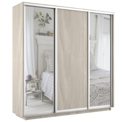 Шкаф купе трёхдверный «Экспресс», с зеркалом, 2100×440×2400 мм, ЛДСП, ясень шимо светлый