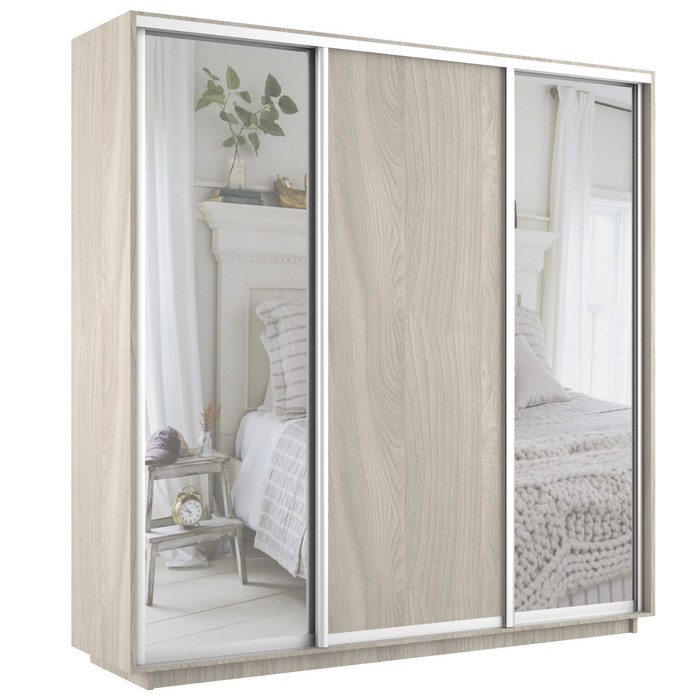 Шкаф купе трёхдверный «Экспресс», с зеркалом, 2100×440×2400 мм, ЛДСП, ясень шимо светлый - Фото 1