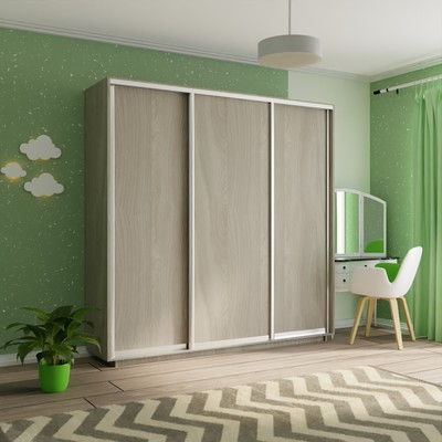 Шкаф купе трехдверный «Экспресс», 2400×600×2200 мм, ЛДСП, цвет ясень шимо светлый