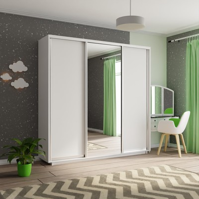 Шкаф купе трёхдверный «Экспресс», с зеркалом, 1800×440×2400 мм, ЛДСП, цвет белый снег