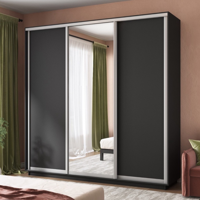 Шкаф купе «Экспресс», 1800×440×2200 мм, 3-х дверный, 2 ЛДСП / зеркало, цвет серый диамант - Фото 1