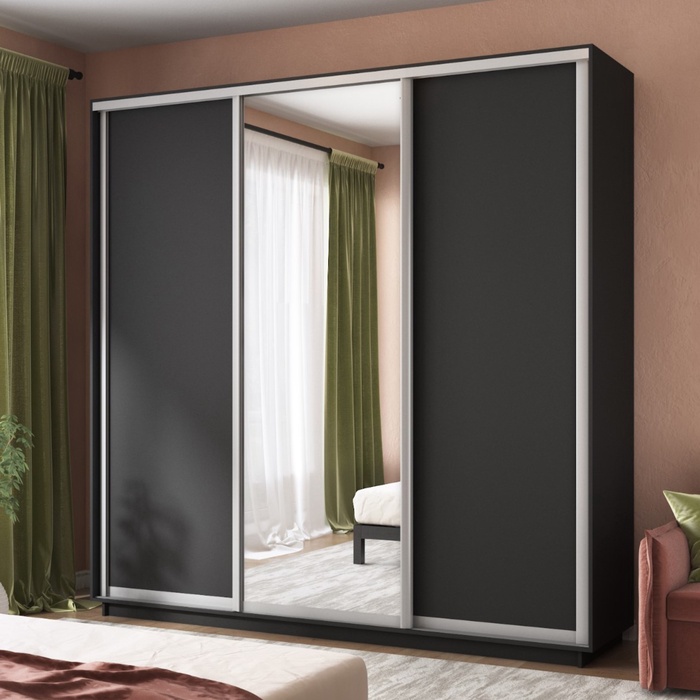 Шкаф купе «Экспресс», 2100×600×2200 мм, 3-х дверный, 2 ЛДСП / зеркало, цвет серый диамант - Фото 1