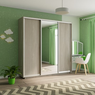 Шкаф-купе трёхдверный «Экспресс», с зеркалом, 2400×600×2400 мм, ЛДСП, цвет ясень шимо светлый