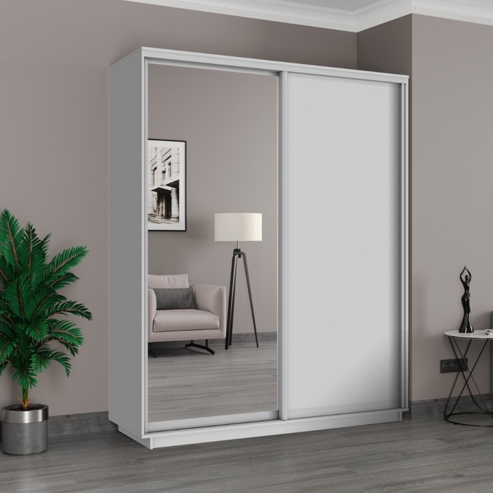 Шкаф купе двухдверный «Широкий экспресс», 1800×440×2200 мм, зеркало/ЛДСП, цвет белый снег - Фото 1
