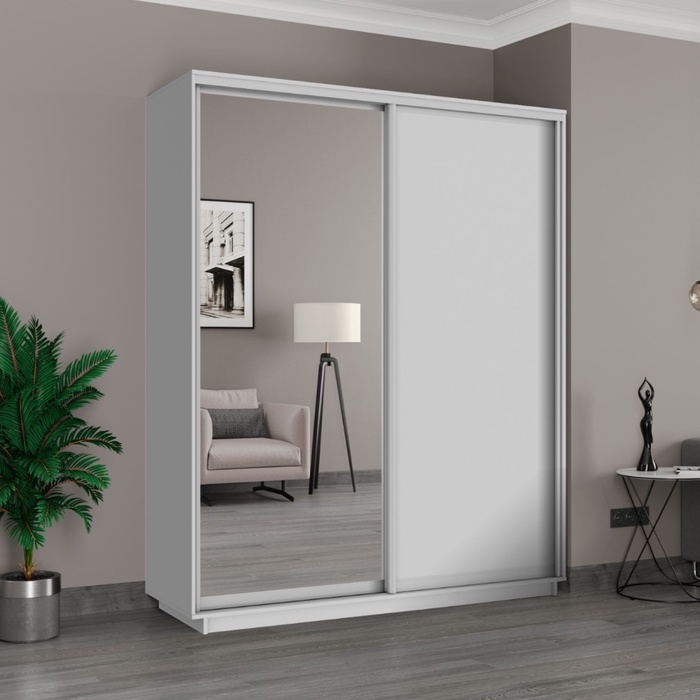 Шкаф купе двухдверный «Широкий экспресс», с зеркалом, 1800×440×2400 мм, ЛДСП, цвет белый снег - Фото 1