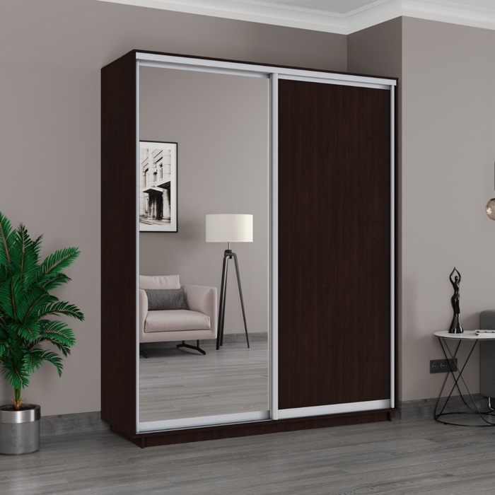 Шкаф купе «Широкий экспресс», 1800×440×2200 мм, 2-х дверный, зеркало / ЛДСП, цвет венге - Фото 1