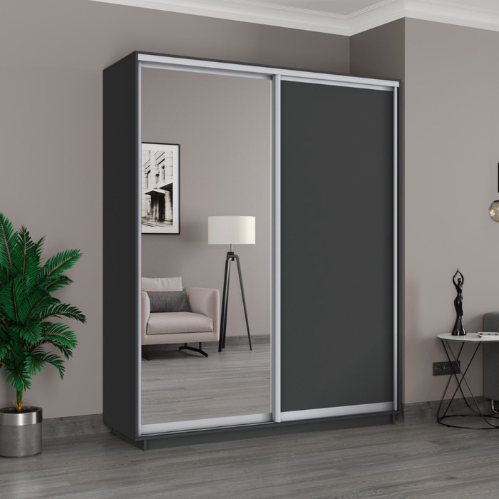 Шкаф купе «Широкий экспресс», 1800×440×2200 мм, 2-х дверный, зеркало / ЛДСП, серый диамант - Фото 1