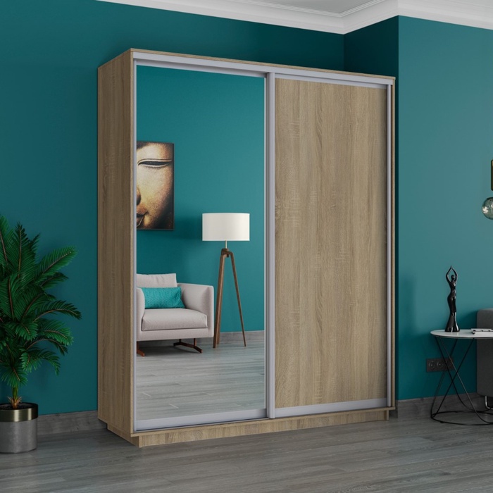 Шкаф купе «Широкий экспресс», 1800×440×2400 мм, 2-х дверный, зеркало / ЛДСП, цвет сонома - Фото 1