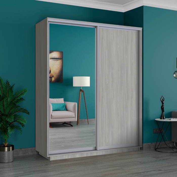 Шкаф купе двухдверный «Широкий экспресс», 1800×440×2400 мм, зеркало / ЛДСП, шимо светлый - Фото 1