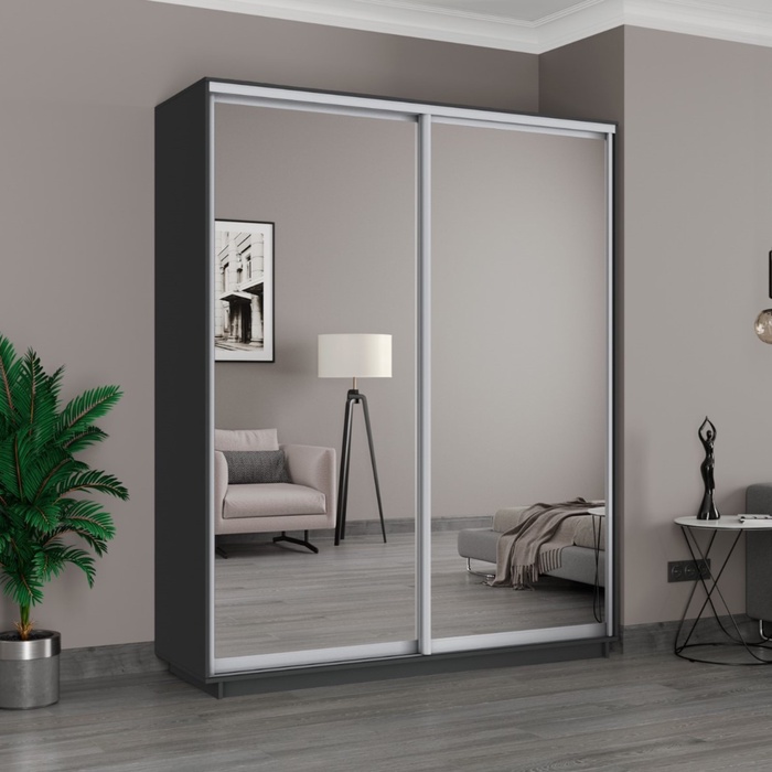 Шкаф купе «Широкий экспресс», 1800×440×2200 мм, 2-х дверный, зеркало, цвет серый диамант - Фото 1