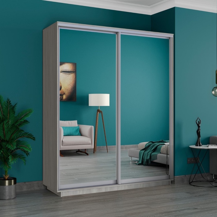 Шкаф купе «Широкий экспресс», 1800×440×2200 мм, 2-х дверный, зеркало, ясень шимо светлый - Фото 1